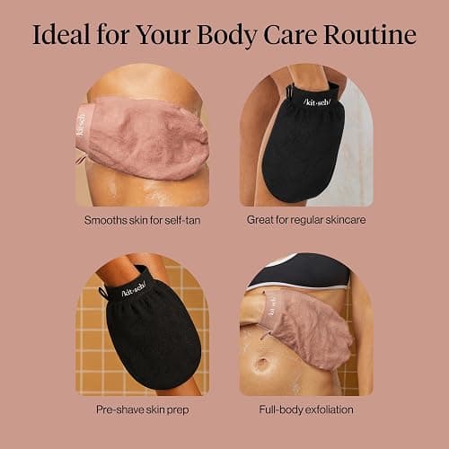 Kitsch Exfoliating Glove – Exfoliating Mitt - 2pc Black & Terracotta | Korean Exfoliating Mit & Deep Exfoliating Body Scrubber for Shower, Bath | Body Exfoliator Glove, Dead Skin Remover thumbnail 6