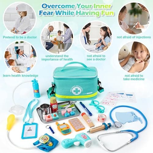 Sundaymot Doctor Kit for Kids, 34 Pcs Pretend Playset for Toddlers, Doctor kit for Toddlers 3-5, with Medical Bag, Stethoscope and Other Accessories, for Boys and Girls Fun Role Playing Game thumbnail 5