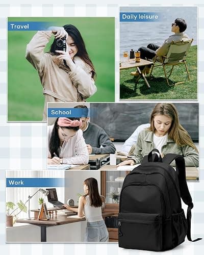 winspansy Backpack for School Teenage Girls Boys,Waterproof Lightweight School Bags Travel Daypack Simple Cute College Backpack Rucksack for Women Men fit 14 Inch Laptop,Black thumbnail 8