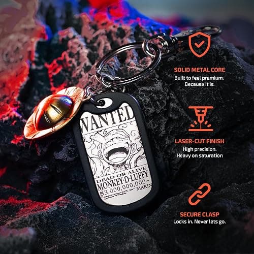 Weeb Keychains One Piece Gifts with Straw Hat & Metal Dog Tag, Premium One Piece Keychain, Merch with Gift Box thumbnail 4