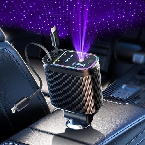 Retractable Car Charger with Starlight, 66W Starlight in Car roof 4 in 1 Retractable Car Phone Charger Adapter, Fast Charging USB C Cable, Compatible with iPhone 17/16/15/14/13/12 - Image 1