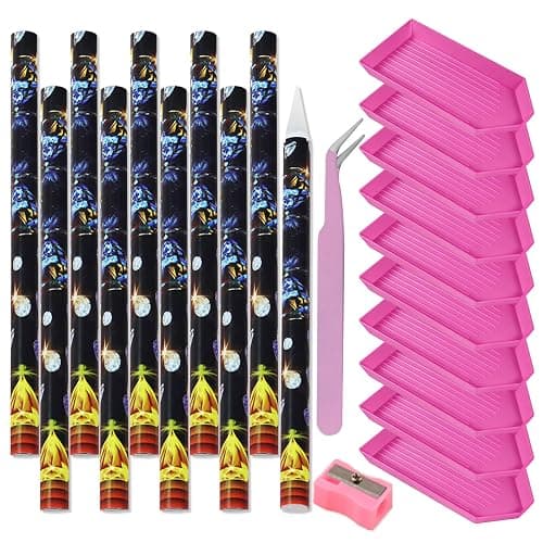 ESUOHYM 10 Pcs Wax Pencil for Bedazzling with 10 pcs Diamond Art Trays | High Adhesion Bedazzling Wax Pencil for Resin Gems, Trays for Sort Rhinestones, Rhinestone Picker Tools DIY Art Craft Pink - Image 1
