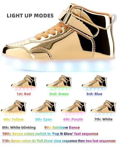 APTESOL Kids LED Light Up Shoes with Adjustable Hook & Loop - Rechargeable High Top Flashing Sparkly Luminous Glowing Sneakers, Cool Adorable Light-Up Tenis for Boys Girls thumbnail 2