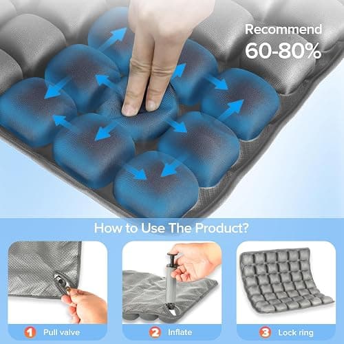 Sondour Travel Seat Cushion, Airplane Cushion Long Flight, Airplane Gadgets Inflatable Seat Cushions, Portable Airline Cushion With Air Pump, Wheelchair Cushions; Pressure Relief Seat Cushion - Grey thumbnail 4