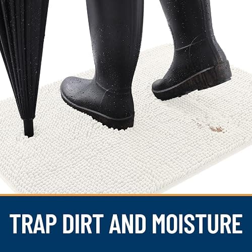 OLANLY Dog Door Mat for Muddy Paws 47x17, Absorbs Moisture and Dirt, Absorbent Non-Slip Washable Doormat, Quick Dry Chenille Mud Mat for Dogs, Entry Indoor Entryway Carpet for Inside Floor, Ivory thumbnail 2