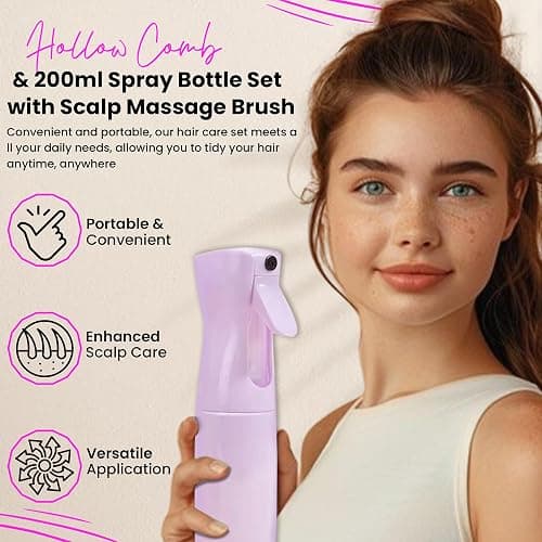 FUA FUA Hair Care Set with Detangling Brush, Scalp Massager, Spray Bottle- Purple, Small - Small - Purple. thumbnail 5