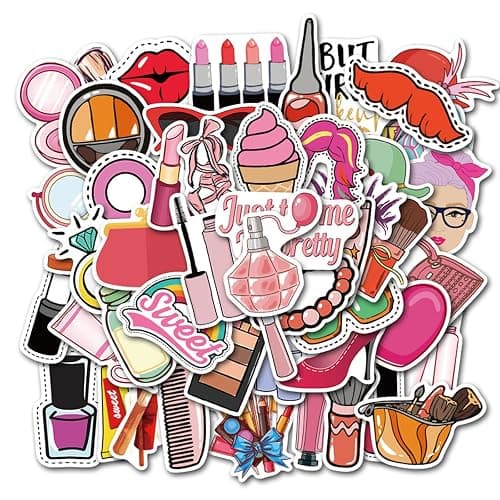 50PCS Funny Lady Makeup Tool Stickers Mixed Different Lipstick Cosmetic Mirror Sticker for Girl Kids Laptop Skateboard Toy Stickers,Water Bottles,Computer,Phone, for Kids,Teens,Adult(Colourful-7) thumbnail 2