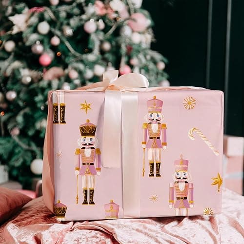 WRAPLULU Pink Nutcracker Christmas Wrapping Paper - 4 Jumbo Sheets, 28 * 40 Inches - Elegant Xmas Gift Wrap with Soldiers, Candy Canes and Stars, Perfect for Kids Adults Christmas thumbnail 6