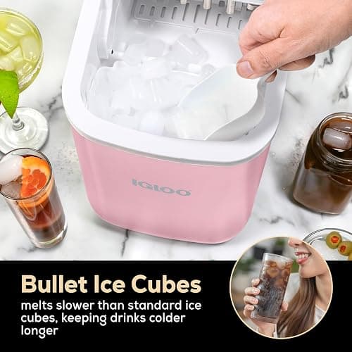Igloo 26-Pound Automatic Self-Cleaning Portable Countertop Ice Maker Machine with Handle, Pink thumbnail 5