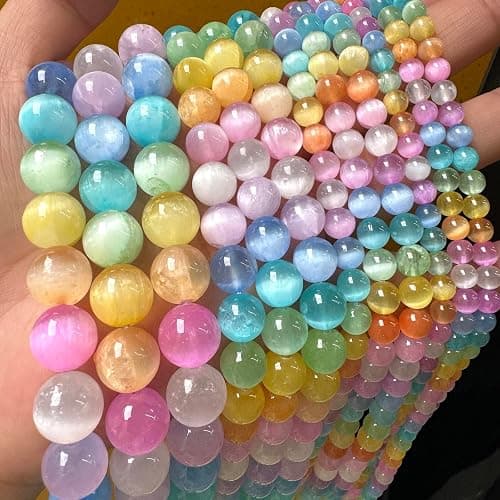 60PCS 6MM Natural Stone Colorful Selenite Gypsum Beads Round Loose Beads for Jewelry Making DIY Bracelet Necklace Accessories 15" Energy Healing Power Stone Beads - Image 1