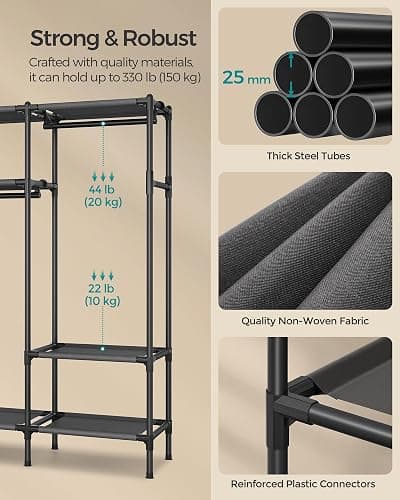 SONGMICS Clothes Rack,72 Inch Large Capacity Portable Closet, Heavy Duty Wardrobe Closet Organizer with Hanging Rails and Shelves, Total Load 330 lb, Easy Assembly, for Bedroom, Black URDR211B01 thumbnail 4