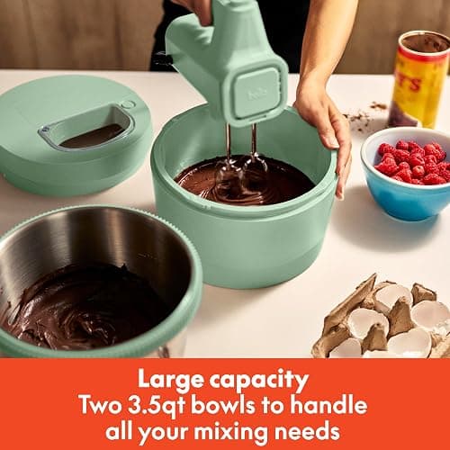 bella 3.5 Qt Hand & Stand Mixer, 2 in 1 Electric Mixer with Bowl, Dough Hook, Whisk & Egg Beater, Multifunctional Handheld Mixer for Baking, 200 Watt, Seaglass thumbnail 6