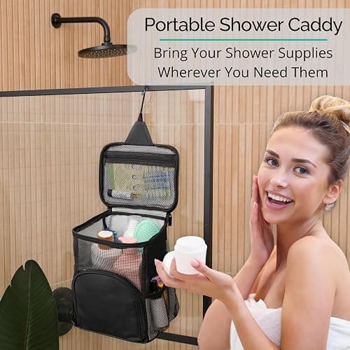 TERRA HOME Portable Shower Caddy For College Dorms - Foldable Mesh Tote - Dorm Room Essentials - Durable Hanging Travel Shower Bag - Perfect for College Students, Men, Women (Black) - Black thumbnail 7