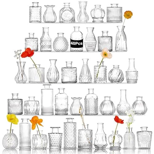 Glass Bud Vases Set of 40 PCS, Small Flower Vases for Wedding Centerpiece Table Decoration, Vintage Vase in Bulk for Flower Arrangements, Mini Vase for Birthday Party, Festival Home Decor,Clear - Image 1