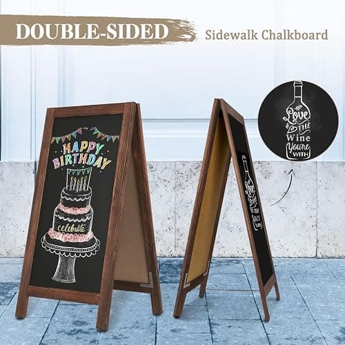 AMUSIGHT Wooden A-Frame Sign, Magnetic 40" x 20" Brown Chalk Board Sign Board, Double-Sided Sandwich Board Signs Outdoor, Chalkboard Easel, Menu Board for Restaurant, Business or Wedding thumbnail 5