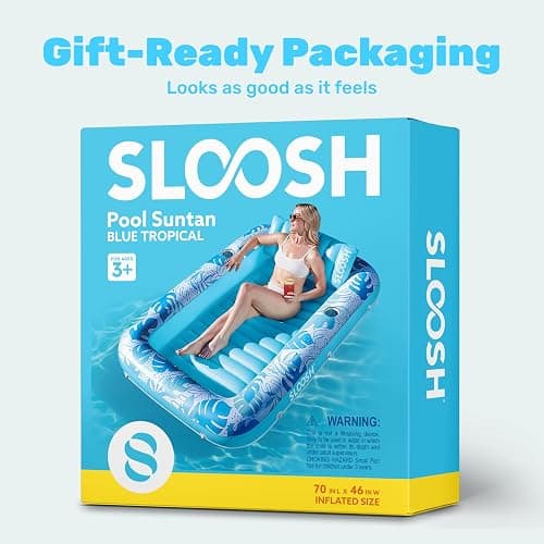 SLOOSH Inflatable Tanning Pool Lounger Float, 70" x 46" Pool Floats Adult with Pillow, 4 in 1 Suntan Tub Raft Floatie,Sunbathing Bed Lounge for Water Blow Up Kids Ball Pit Party Gifts, L-Blue thumbnail 9