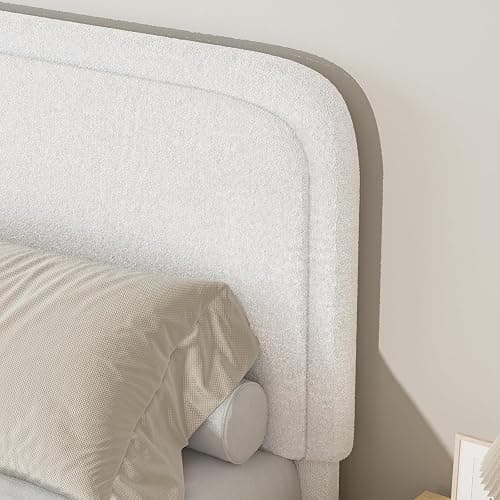 BarnFurin Twin Bed Frames with Headboard,Cloud Boucle Upholstered Platform Bed, Modern Style, Soft Rounded Corners, No Box Spring Needed, Easy Assembly, White thumbnail 4
