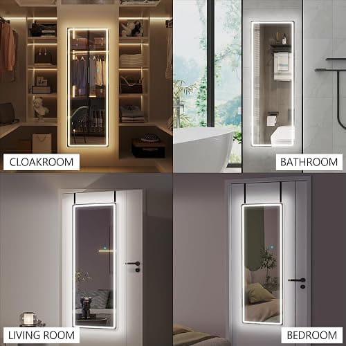 Vlsrka Full Length Mirror with LED Lights, Over The Door, Wall Mounted Hanging Mirror, 47"x 16" White thumbnail 8