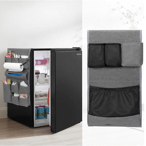 Rexmica Mini Fridge Organizer, Dust Cover with 14 Pockets for Most Household Refrigerators, Hanging Mini Fridge Caddy Organizer Storage Bag for Dorm, Office, Kitchen, Home, School, Gray thumbnail 6