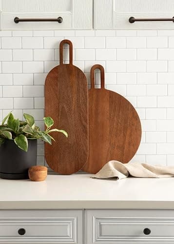 Kate and Laurel Staven Transitional Two-Piece Serving Boards Set, 7 x 22 and 14 x 18, Walnut Brown, Modern Food-Safe Charcuterie Boards from Solid Mango Wood for Use as Kitchen Countertop Décor thumbnail 2