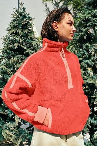 Panadila Womens Half Zip Sherpa Fleece Pullover Soft Oversized Sweatshirt with Pockets Warm Fuzzy Sweater thumbnail 3