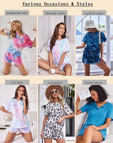Ekouaer Pajamas Set for Women Short Sleeve Lounge Set 2 Piece Soft Cute Pjs | Lightweight Summer Pajamas,Henley Top with Buttons,Elastic Waist Shorts,for Loungewear,Sleepwear,Beach,Vacation,Gift thumbnail 4