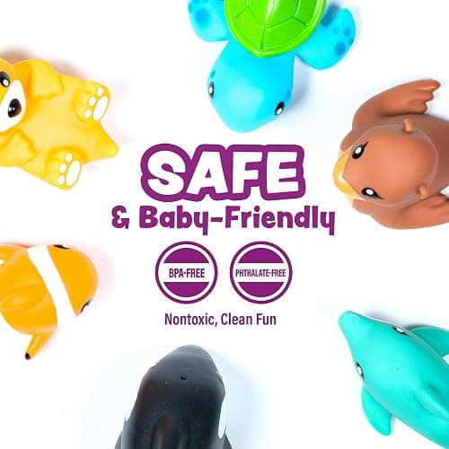 Tub Works® Marine™ Mold Free Bath Toys, 6 Pack | Sealed, No Hole Bath Toys Design Keeps Moisture Out | Soft, Squeezable & Float on Water | Easy-Grip Baby & Toddler Bath Toy Set | Great Baby Pool Toys thumbnail 7