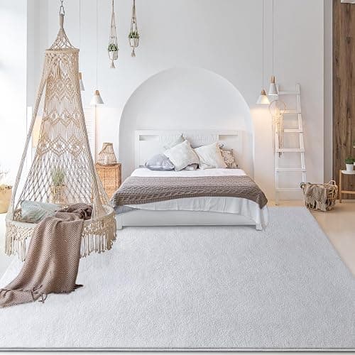 Hutha Large Area Rugs for Bedroom Living Room, 6x9 White Solid Fluffy Super Soft Memory-Foam Furry Bedside Carpets, Modern Indoor Floor Rug Aesthetic Minimalist Rug for Kids Girls Boys Home Decor thumbnail 3