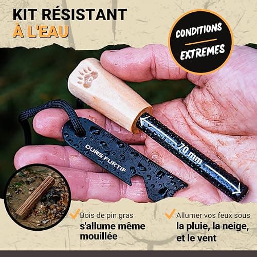 Kit Firesteel - Pierre à Feu de Survie - Barre Magnésium Tendre de qualité XL 10mm - 15 000 utilisations - Accessoire Camping, Survivalisme, Bushcraft, Randonnée - Allume Feu Naturel Inclus thumbnail 4