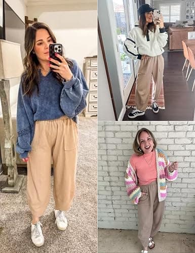 Xiaoxuemeng Womens Baggy Wide Leg Pants Casual Elastic Waisted Palazzo Harem Pants with Pockets thumbnail 2