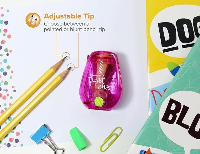 Bostitch Office Pencil Sharpener Twist-N-Sharp Colored Manual Small Pencil Sharpeners Hand Held, 1 Pack, Covered, Pink Portable Handheld Sharpener with Cover, PS1-PINK-EC - Single - Pink thumbnail 2