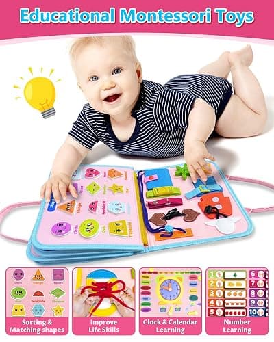 Exorany Busy Board Montessori Toys for Toddler Girl & Boy Birthday Gifts, Busy Book Learning Sensory Toys for Toddlers, Toddler Travel Toy Educational Activities Learn Fine Motor Skills thumbnail 4