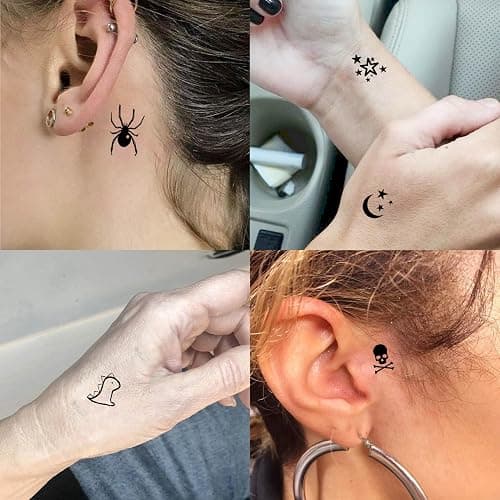 JOEHAPY 28 Sheets 504 PCS Tiny Small Temporary Tattoos For Women Men Finger Hands, Cartoon Bohemia Fake Tattoo Stickers For Kids Boys Girls, Bulk Cute Black Long Lasting Vintage Tatoos Neck Cholo thumbnail 7
