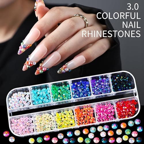 Teenitor Nail Charms Nail Gems with 15 Sheets Gold Nail Stickers, 6 Boxes of Rhinestones for Nails Art Tools, 3D Nail Decals Pearls for Nails thumbnail 3