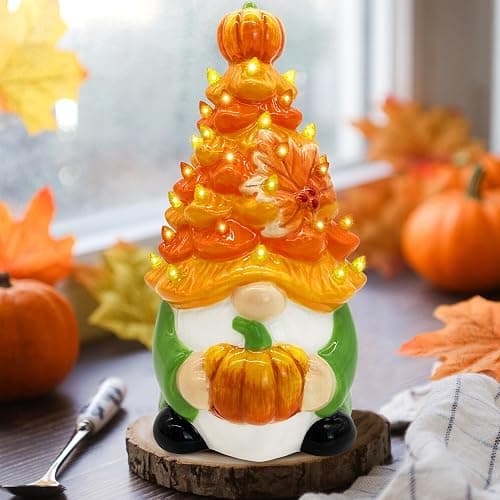 Hexagram Fall Decorations for Home, Fall Gnomes Ceramic Tree Decor | Green Gnome Pumpkin Table Decor, Ceramic Tree Centerpieces Decorations Indoor thumbnail 6
