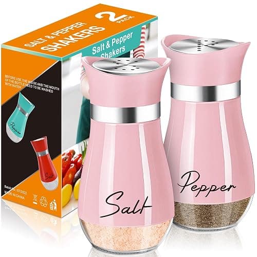 Salt and Pepper Shakers Set,4 oz Glass Bottom Salt Pepper Shaker with Stainless Steel Lid for Kitchen Cooking Table, RV, Camp,BBQ Refillable Design (Pink) - Image 1