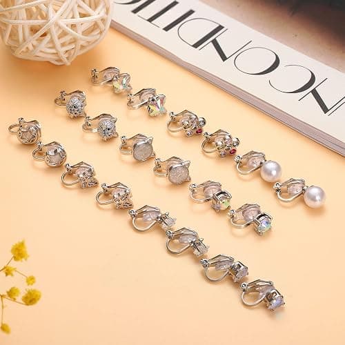 Thunaraz 10 Pairs Clip on Stud Earrings Non Pierced Butterfly Flower Pearl CZ Clip on Earring for Girls Women Hypoallergenic Non Pierced Earrings Set for Girls thumbnail 9