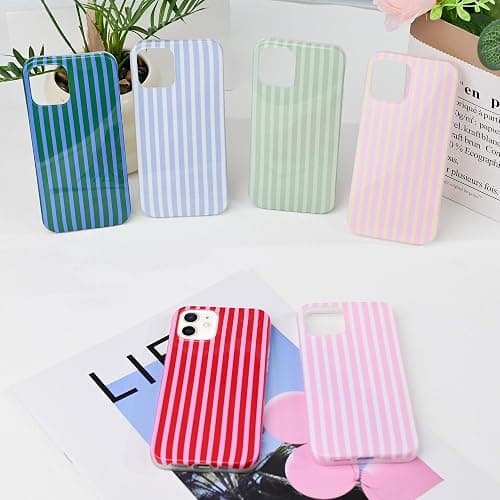 SleekCover Compatible with iPhone 11 Case,Cute Kawaii Aesthetic Striped Pattern Cover for Women Girls,Soft TPU Shockproof Protective Stylish Case for iPhone 11 6.1",Blue thumbnail 7