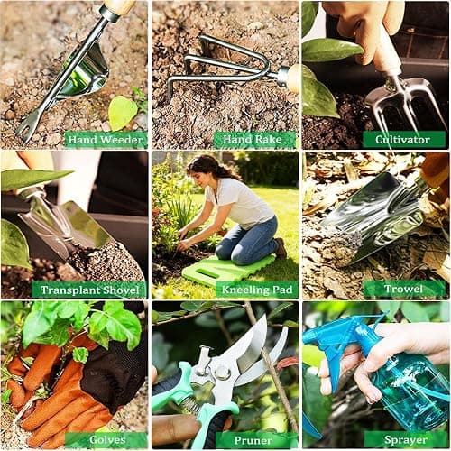 Garden Tool Set 11-Piece Heavy Duty Gardening Hand Tools - Rust-Resistant Stainless Steel with Durable Stylish Garden Tools Organizer Tote Bag | Ideal Gardening Gift for Women & Garden Enthusiasts thumbnail 5
