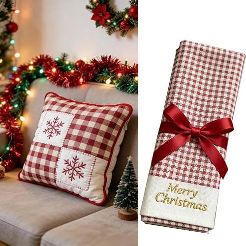 NEUJUS Baumwollstoff 50 x 50 cm Stoffpaket – Patchwork Stoffe Paket zum Nähen & Quilten, DIY Stoffreste Baumwollstoffe Meterware, Stoff Quadrate verschiedene Muster (10 Vintage-Weihnachtsraster) thumbnail 7