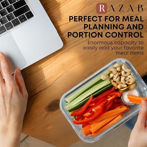 Razab 30 PC Glass Food Storage Containers with Lids - Reusable Glass Meal Prep Containers for Lunch and Leftovers - Airtight & Leakproof Snap Locking Lids - Oven, Freezer, Microwave, Dishwasher Safe thumbnail 9