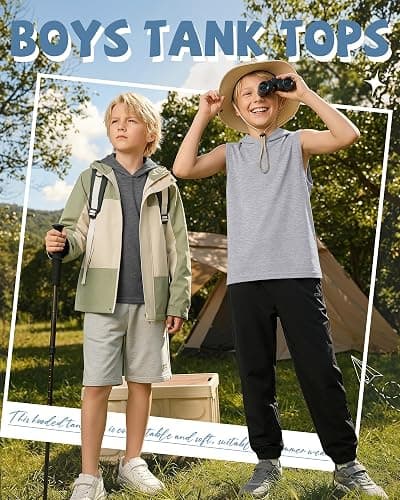 Oakgarden 3 Pack Boys Tank Top Hoodies | Sleeveless Shirts, Muscle Shirts, Workout Pullover, Athletic, Active, Summer, Casual, for Youth 5-16 Years, School, Running thumbnail 3