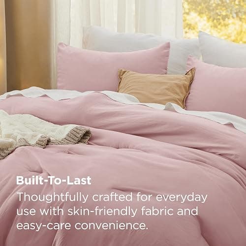 Bedsure Queen Comforter Set Prewashed Soft Bedding 3Pcs Rose Pink 90"x90" | GentleSoft, Built to last, all season, bedding, warm yet lightweight, gift choice, OEKO-TEX, machine-washable thumbnail 3