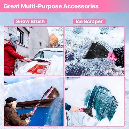 OUSHASAA 44" Ice Scraper and Snow Brush for Car Windshield with Extendable, 360° Pivoting, Soft Bristle Head, Foam Grip, for Car, Truck, SUV Window Tool (Pink) thumbnail 2