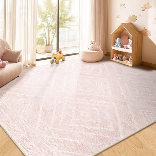 Area Rug 5x7 Rug Machine Washable Non-Slip Low Pile Print Pattern Western Rug for Living Room Bedroom Entryway Tribal Series -Light Pink/Cream thumbnail 8
