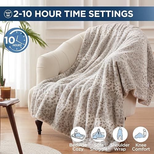Westinghouse Heated Throw Blanket, 50"x60", Grey Leopard, ETL Certified | 6 Heating Levels, 2-10 Hours Auto-off, Overheat Protection, Luxury Faux Fur to Flannel, Machine Washable, Couch Bed Office thumbnail 4