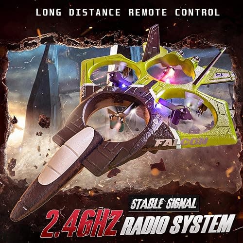 BEZGAR RC Airplane, 2.4GHZ 6-axis Gyro Remote Control Airplane, Gesture Remote Control Plane, 360° Flip Fighter Jet Toy, Toys for Ages 8-13 with Colorful LED Navigation Lights Green thumbnail 6