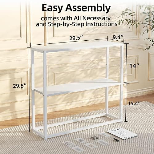 TIQLAB Small Entryway Table, 29.5" Narrow Console Table with Shelves, Sofa Table, Couch Table, Side Table, Entry Table for Hallway, Living Room, Small Space, White thumbnail 3
