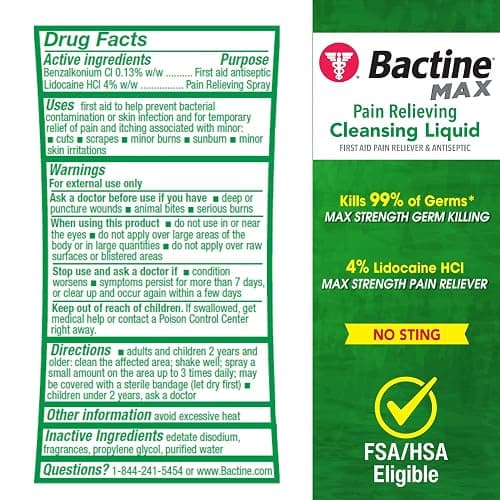 Bactine Max Pain Relieving Antiseptic Spray with Lidocaine, First Aid Pain + Itch Relief, No-Sting, Kills 99% of Germs*, 5oz thumbnail 2
