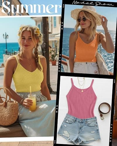 Yearntown 3 Pack Women's Ribbed Tank Tops Spaghetti Strap V Neck Slim Fit Cotton Camisole Knit Basic Sleeveless Camis Shirts thumbnail 4